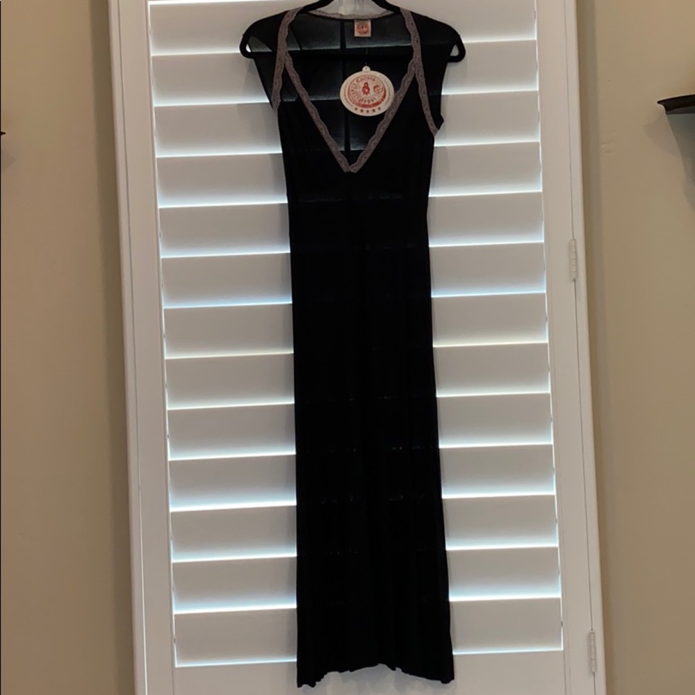 Curious Gypsy black cotton maxi dress with lace